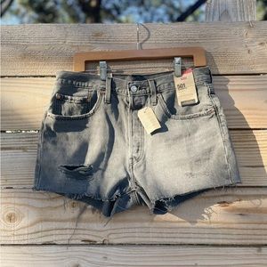 Women's Levi's 501 High Rise Jean Shorts Better Weathered Black Denim Sz 31
